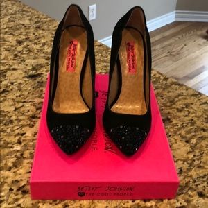 Besty Johnson black suede pumps.